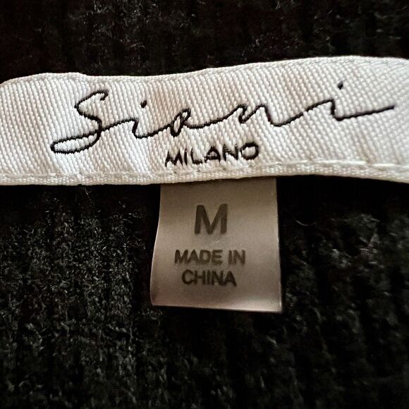 Siani Milano Black Knit Top Sz M Scoop Neck Embellished Net Sleeves Knit Cuffs - Picture 6 of 7